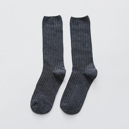 1 Pair Retro Women Cotton Loose Socks Autumn Winter Knitting Solid Color Long Black Korean Japanese Student Girls Stockings