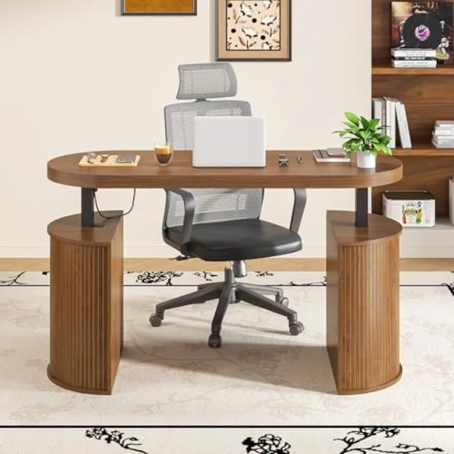 Mid Century Modern Electric Standing Desk with Storage 55 x 22 Inch Small Sit Stand Up Desk Wood Adjustable Height Computer Exe