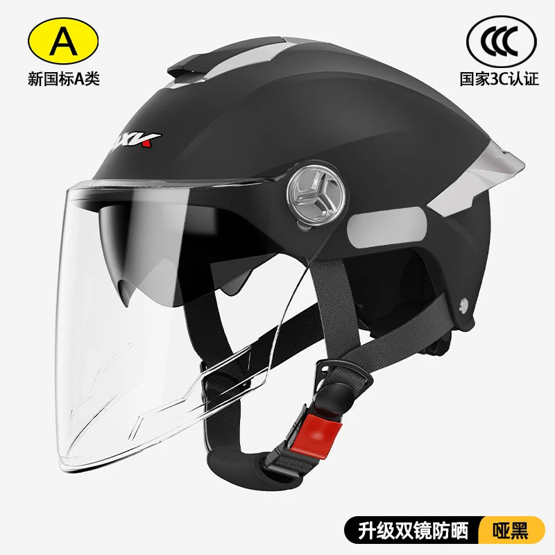 Summer impact protection safety open face motorbike helmet motorcycle short lens ordinary tail wing black