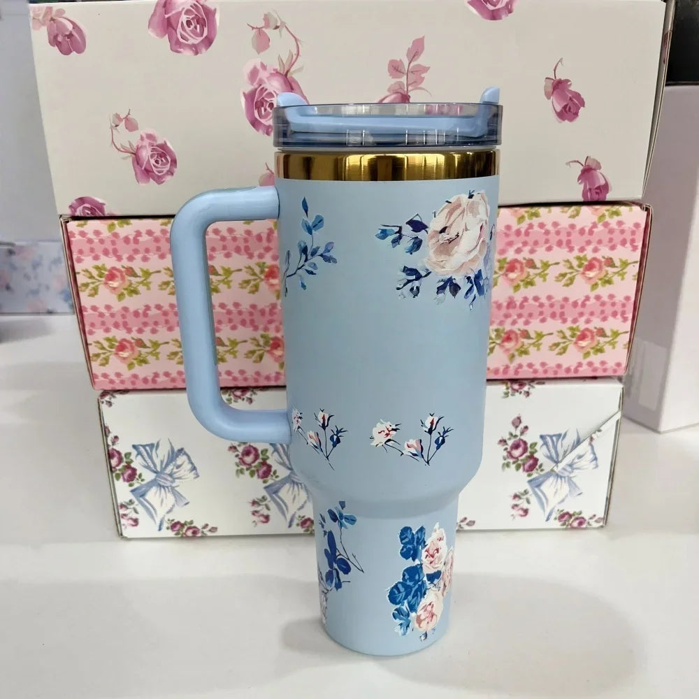 40oz Tumbler withLOGO Handle Lid Straw Stainless Steel Vacuum Insulated Quengher H2.0 Thermos Cup Silicone Boot for Stanleys
