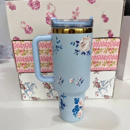 40oz Tumbler withLOGO Handle Lid Straw Stainless Steel Vacuum Insulated Quengher H2.0 Thermos Cup Silicone Boot for Stanleys