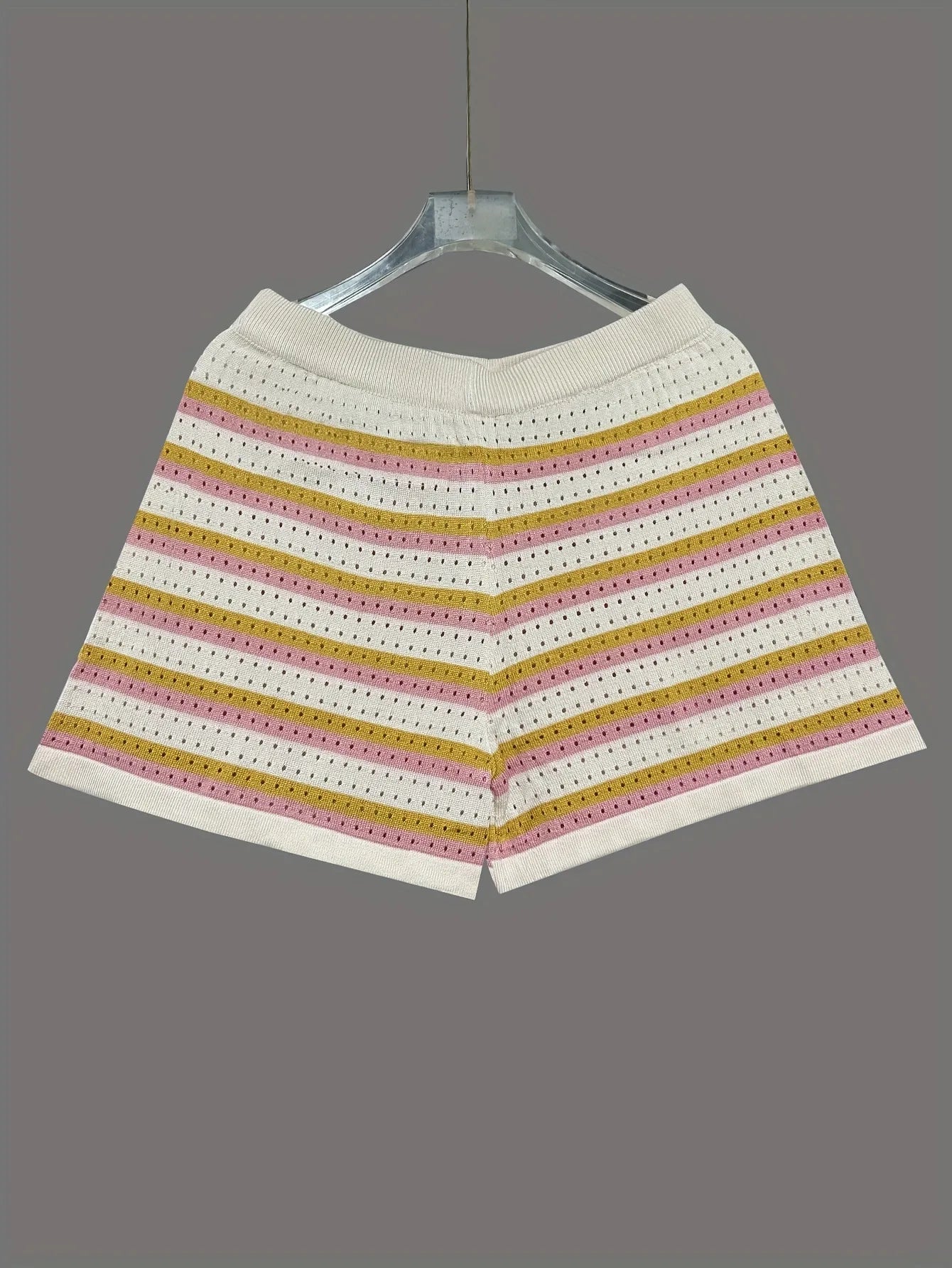 2026 Spring Summer Casual Beach Woolen Suit Fashionable Color-blocked Short-sleeved Striped Top And Loose Shorts Two-piece Set