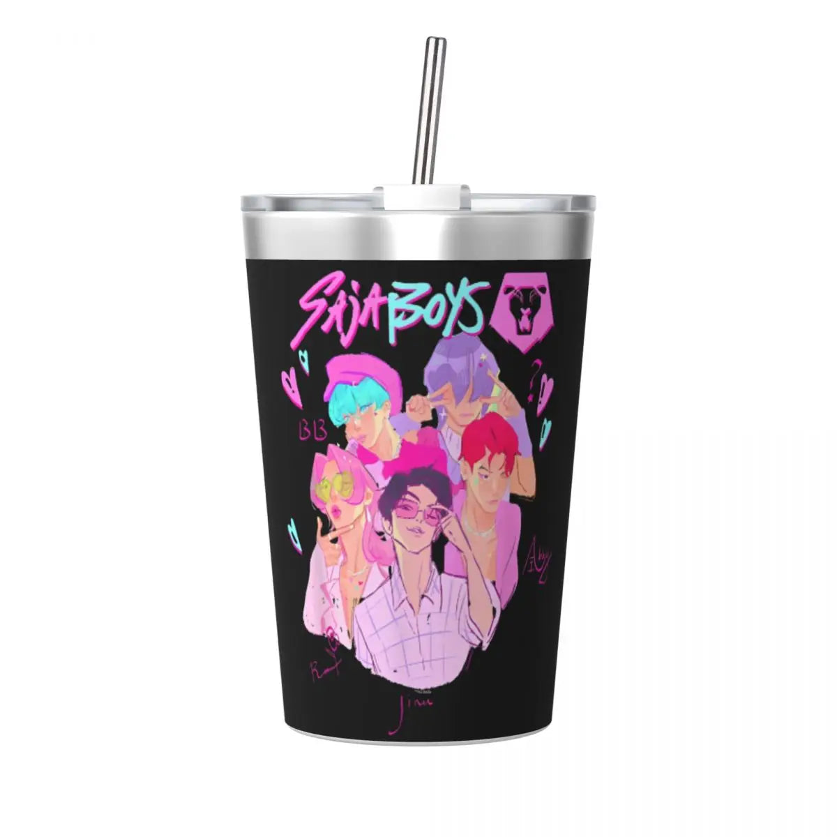 Mystery Saja Boys Kpop Demon Hunters Tumbler With Straw For Kids Stainless Steel Travel Mugs Double Wall Vacuum Insulated 12oz