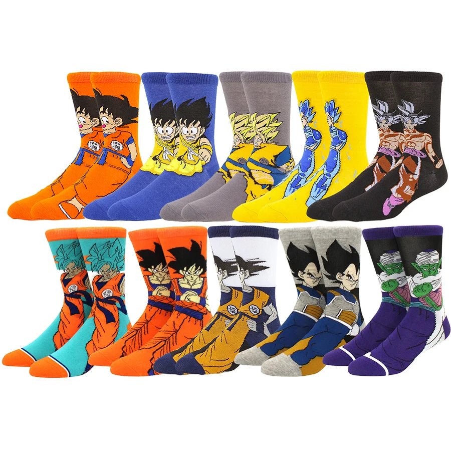 5Pairs BANDAI dragon ball Unisex Cartoon Anime Socks Hip Hop Street Style Novelty Funny Casual Crew Socks for Men Women