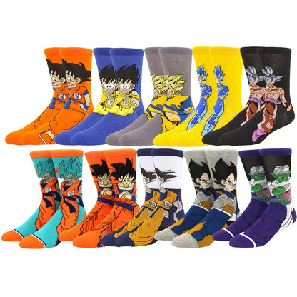 5Pairs BANDAI dragon ball Unisex Cartoon Anime Socks Hip Hop Street Style Novelty Funny Casual Crew Socks for Men Women