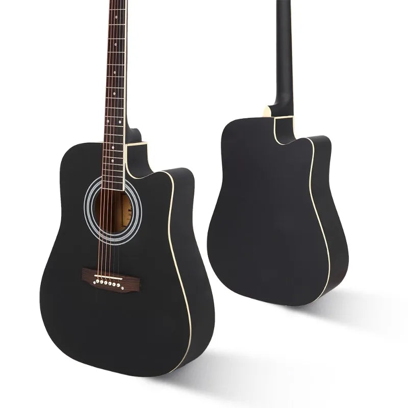 Cutaway Spruce Top Acoustic Guitar Matte Black Color Folk Guitar for Beginner Student 41 Inch Music Instrument