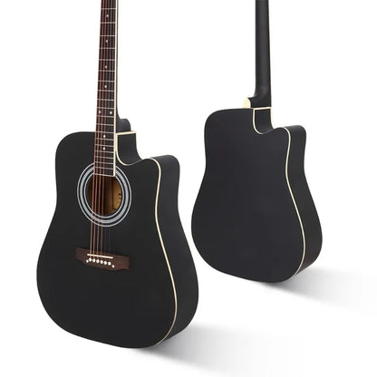 Cutaway Spruce Top Acoustic Guitar Matte Black Color Folk Guitar for Beginner Student 41 Inch Music Instrument