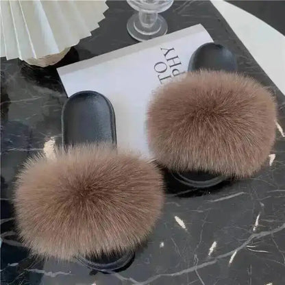 Women's Fluffy  Slides Fashion Plush fluffy Flat Sandals Casual Indoor Outdoor Beach Casual Slippers