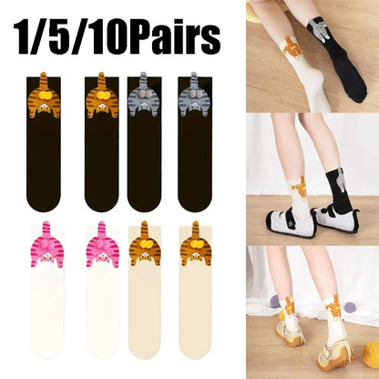 Cute Cat Socks with Balls Funny Cotton Socks Breathable Soft Cotton Socks Girl Women Socks Novelty Gifts for Cat Lovers