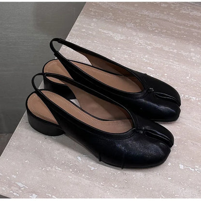 2025 Spring Summer Fashion Soft Leather Split Toe Women Pumps Casual Comfortable 3.5cm Low Heeled Slingbacks Tabi Ballet Shoes