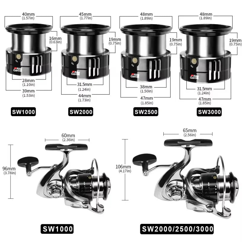 ABUG ARCIA  High Performance Fishing Reel, SWC1000-7000 Series , 12+1 Bearings, 4.7:1/5.5:1 Gear Ratio，Gift PE Fishing Line