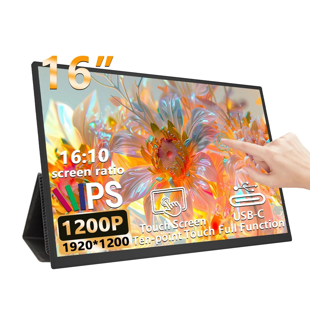 16 Inch Portable Touchscreen Monitor 1920X1200P 16:10 IPS Touch Screen Monitor with USB C HDMI External Monitors for Laptop