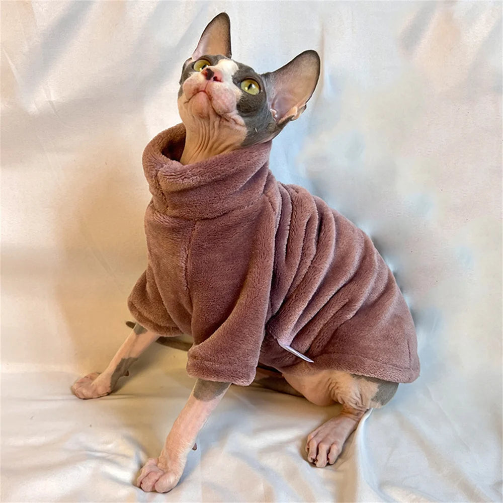 Soft Warm High Neck Fleece Pet Cat Hoodie Kitten Coat Sphynx Clothing without Hat for Cats Autumn Winter Pet Clothes Outfits