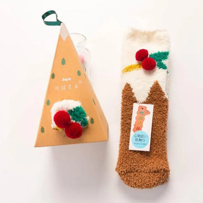 1 Pairs Box Christmas Socks Women Cute Thermal Fluffy Fuzzy Soft Velvet Thermo Sleep Sock Thick Warm Winter Socks New year Gift