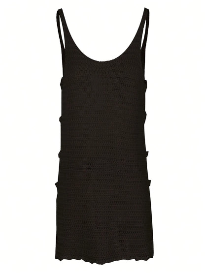 Sexy U Neck Sleeveless Knit Horizontal Stripes Side Cut Out Beach Vacation Dress 2025 Summer Beachwear Women's Mini Dresses K90