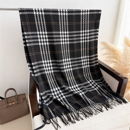 Houndstooth Scarf Men Women Autumn Winter Cashmere Scarves Wrap Student Fashion Thicken Warm Long Tassel Shawl Lady Bufanda New