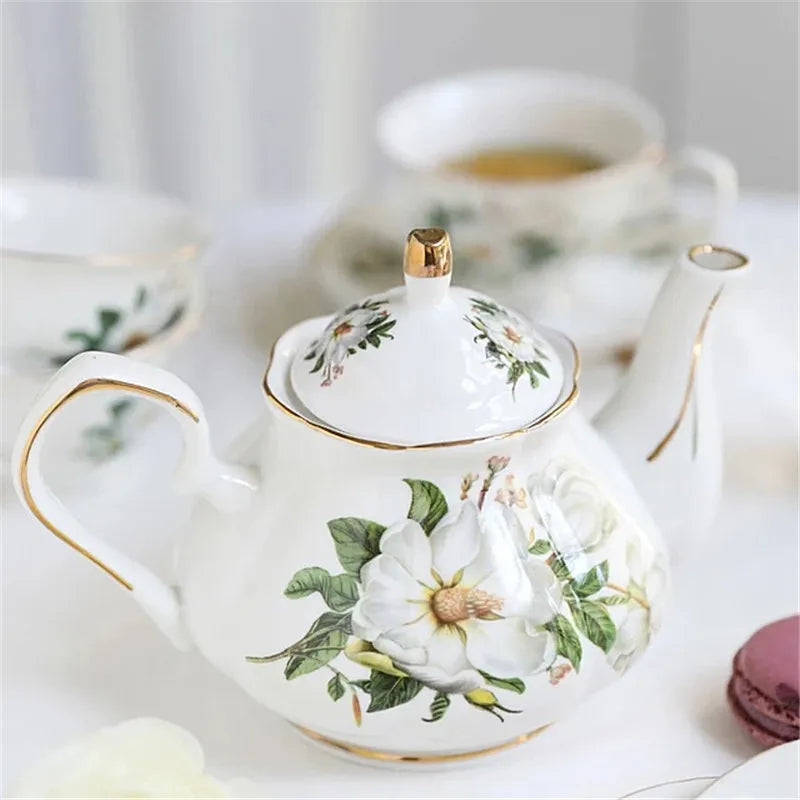 Noble Ceramic Teapot 500ML Teacup 120ML Pink Camellia Coffee Pot Home High Grade Porcelain Kettle Jug Party Cafe Teaware Tea Pot