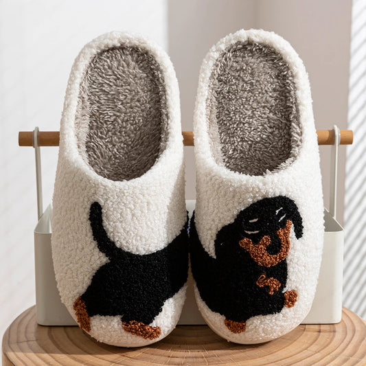 Slippers Classic Dachshund Embroidered Pattern House Women's Winter Indoor Soft Sole Warm Comfy Leisure Bedroom Home Shoes