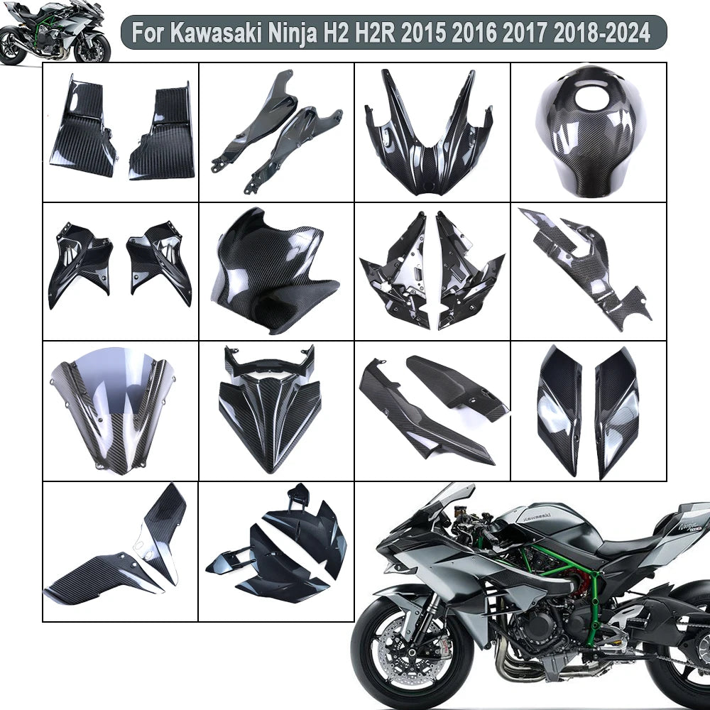 motorcycles For Kawasaki Ninja H2 H2R 2015-2024 Sur-Ron 100% Full Carbon Fiber Lower Fairing Winglets Fairings Motorcycles