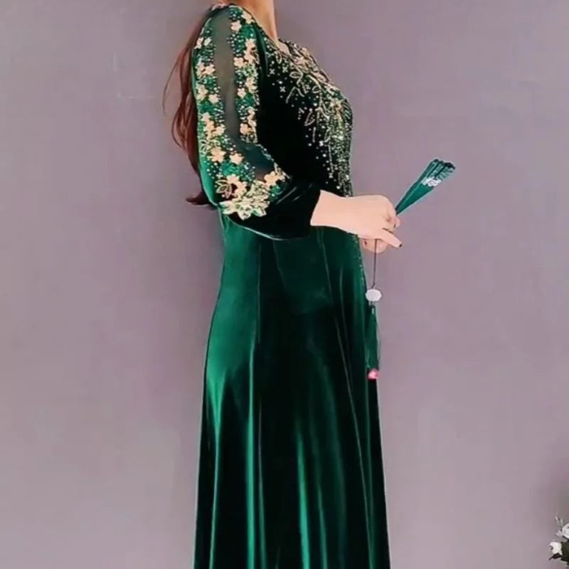 Middle Aged And Elderly Women's Clothing Spring Autumn New Styles Noble And Stylish Velvet Dresses Dresses With Enlarged Sizes