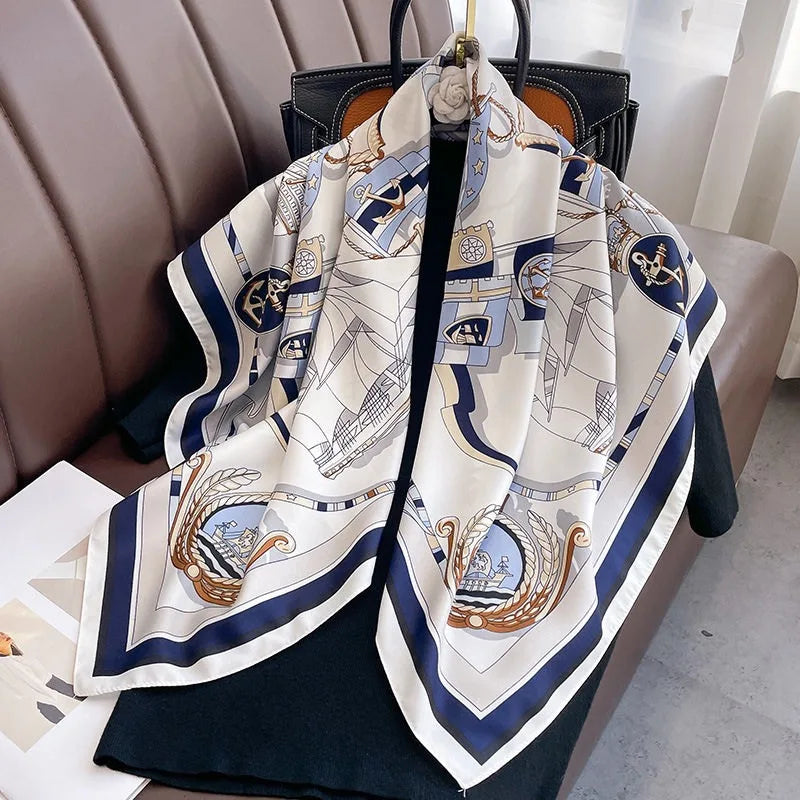 Luxury2025Square Silk Scarf for Women 90*90Hijab Hair Bands Neckerchief Female Satin Shawl Ribbon Headband Fashion Wraps