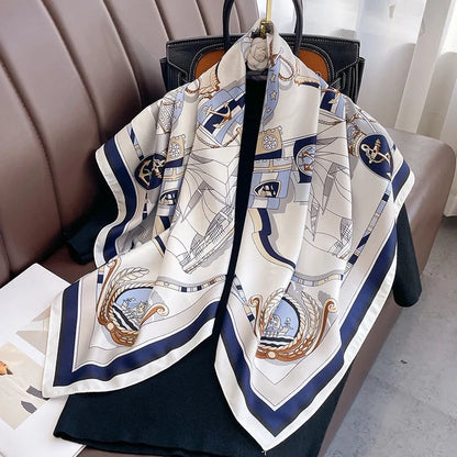 Luxury2025Square Silk Scarf for Women 90*90Hijab Hair Bands Neckerchief Female Satin Shawl Ribbon Headband Fashion Wraps
