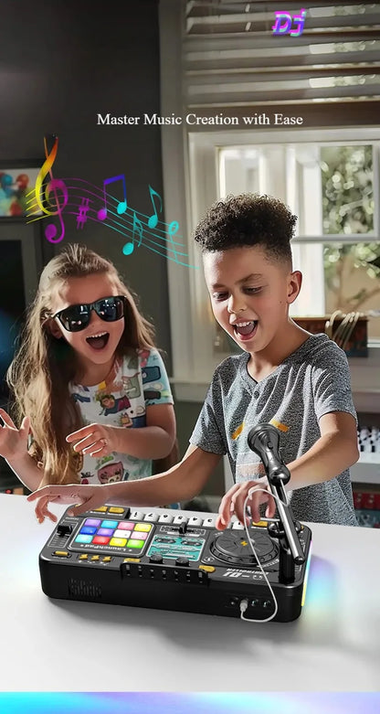 Kid DJ Mixer with Microphone Electronic Piano Keyboard Bluetooth DJ Turntable Controller Musical Instrument Kid Christmas Gift