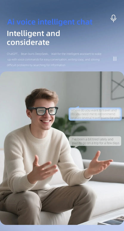 V03 AI Glasses Real Time Translation Multi-Language Chat  Music Call WiFi Upload Pictures Videos Smart Glasses with Camera