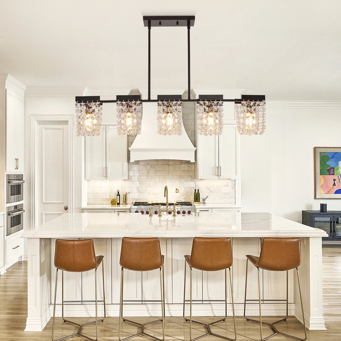 5-Light Luxury Gold Chandeliers for Living Room K9 Crystal Chandelier Fixture LED Lighting Decor for Bedroom Kitchen Island
