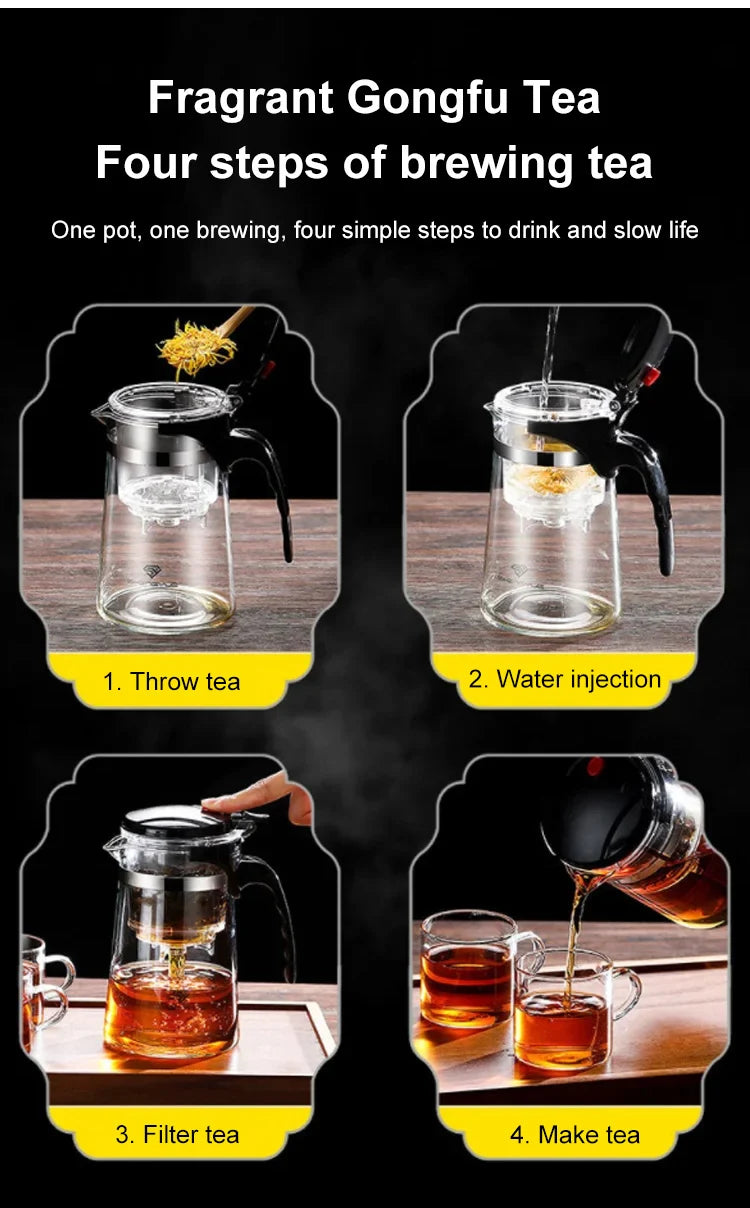 【Household Tea Infuser Kettle】Heat-Resistant Glass Tea Pot with Separator - for Loose Leaf Tea, Herbal Tea & Flower Tea