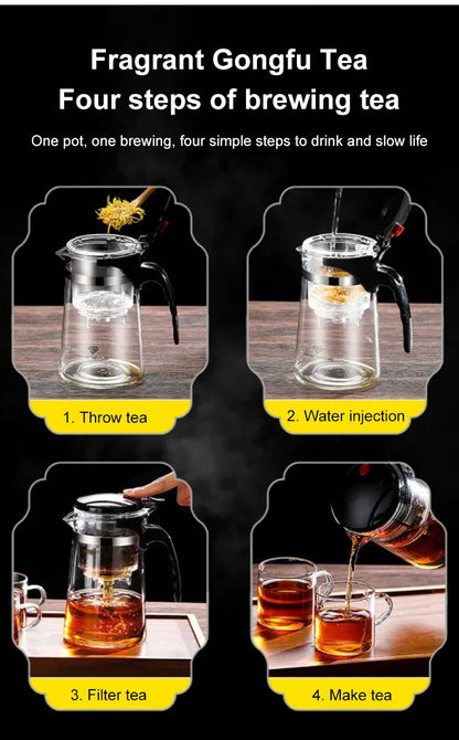 【Household Tea Infuser Kettle】Heat-Resistant Glass Tea Pot with Separator - for Loose Leaf Tea, Herbal Tea & Flower Tea