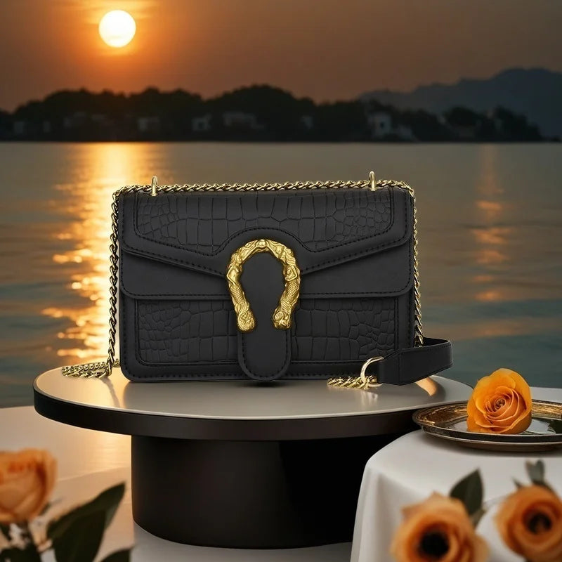 Fashion Printed Chain Shoulder Bag for Women, Trendy Small Square Crossbody, Travel Shopping Gift for Girlfriend