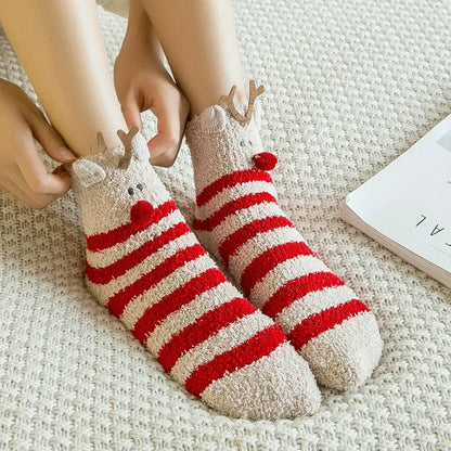 1 Pairs Box Christmas Socks Women Cute Thermal Fluffy Fuzzy Soft Velvet Thermo Sleep Sock Thick Warm Winter Socks New year Gift