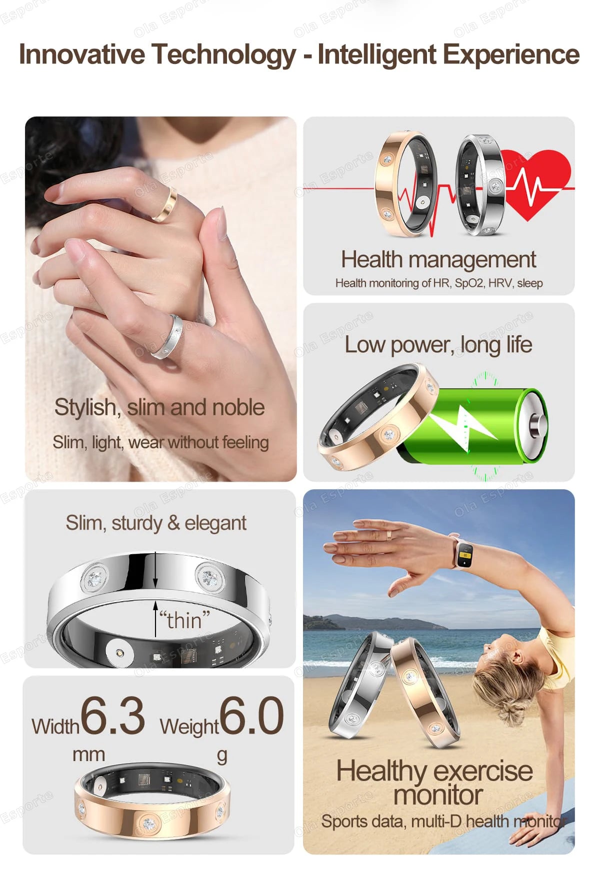 2026 Smart Ring Women Men Super narrow 6.3mm Heart Rate Health Stress measurement Monitor IP68 Waterproof Fashion Sports Rings