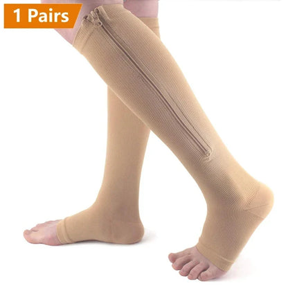 Zipper Compression Socks for Men with Varicose Veins Medical Diabetes Sports Socks for Running Cycling Women's Long Stockings
