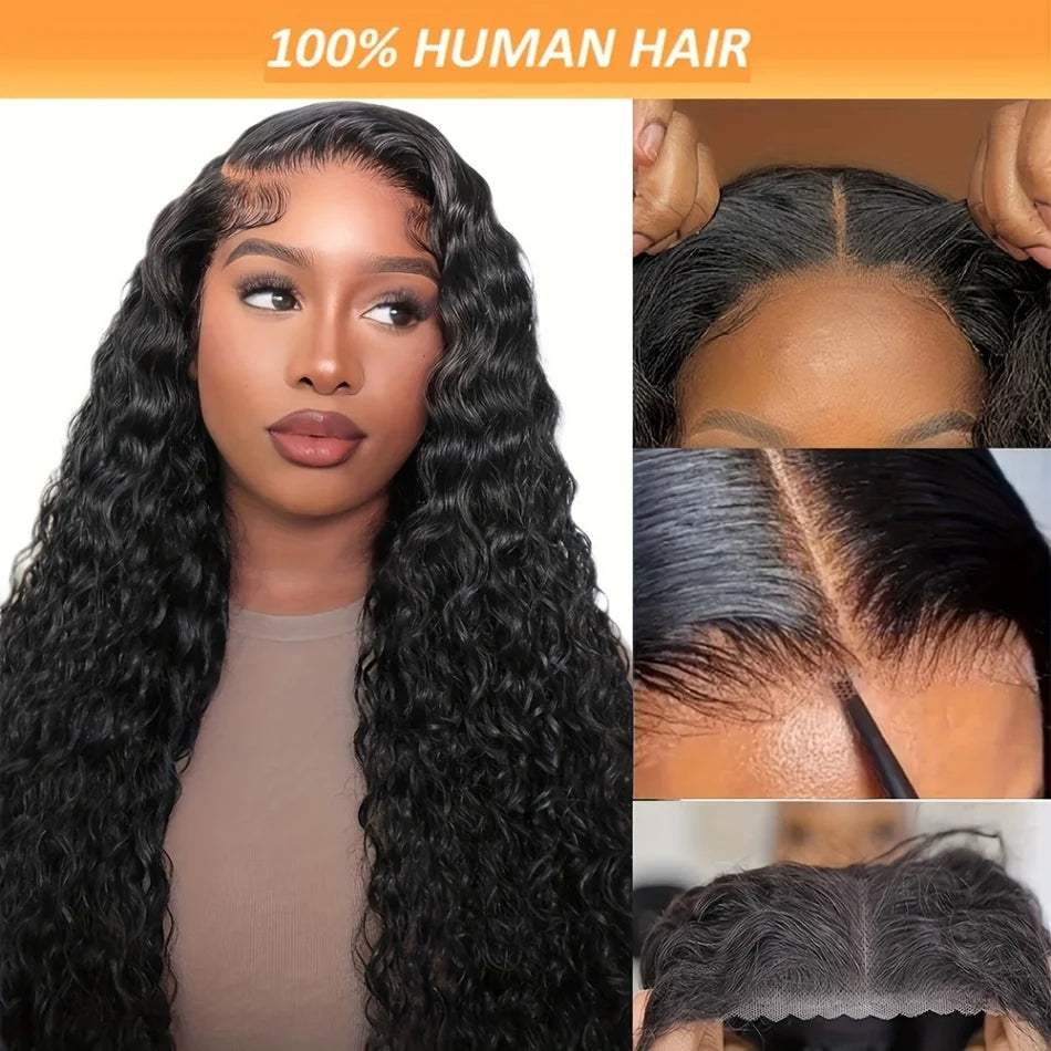 Glueless Wig Deep Wave Human Hair Wigs Ready To Wear Pre-Cut Lace Wear And Go Glueless Wigs Lace Front Human Hair Wig For Women