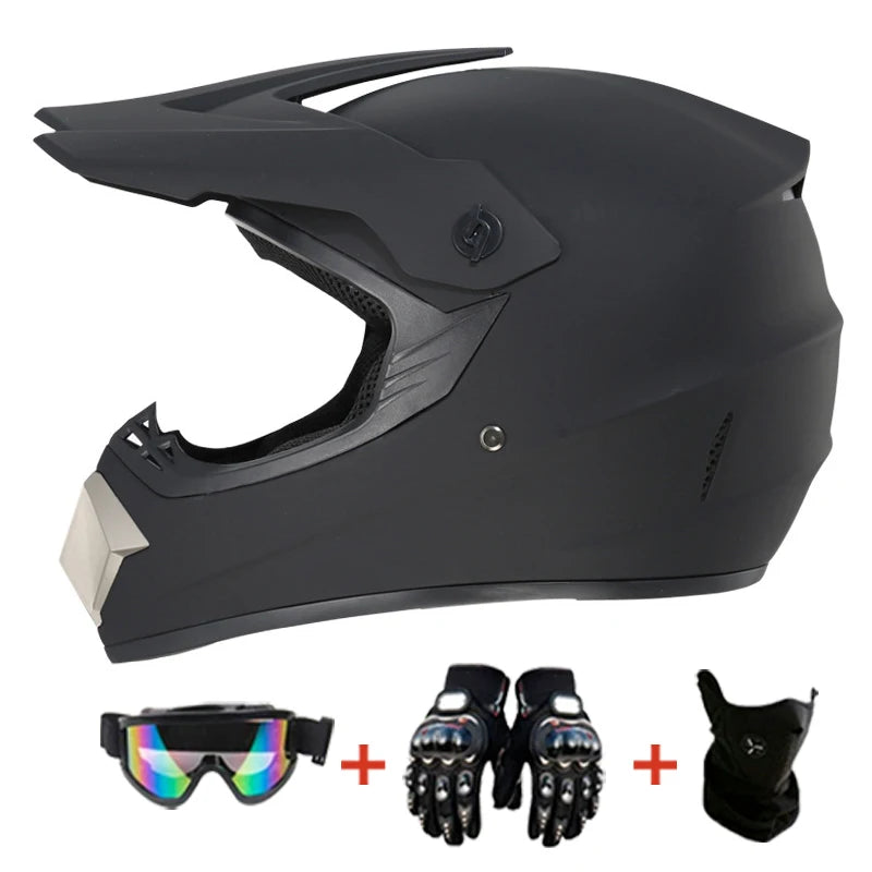 Kids Motocross Helmet Full-Face Kit - DOT & ECE Certified Motorcycle Helmet + Off-Road Goggles + Protective Gloves
