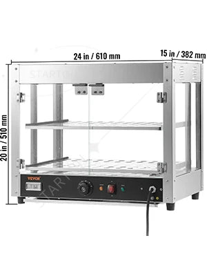 2/3 Tiers Countertop Food Warmer Commercial 3D Heating Pizza Pastry Warmer with Temp Knob Display Kitchen Appliance