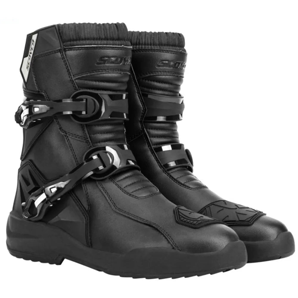 Retro Motorcycle Boots Cowhide Waterproof Mid-Calf Long riding Boots Men Women Riding Motocross Bota Motorbike Motocross Shoes