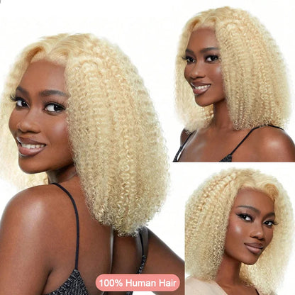 613 Honey Blonde 13x6 HD Lace Frontal Wig Human Hair Curly 10inch Deep Wave Brazilian bob Colored 13x4 Lace Front Wigs For Women
