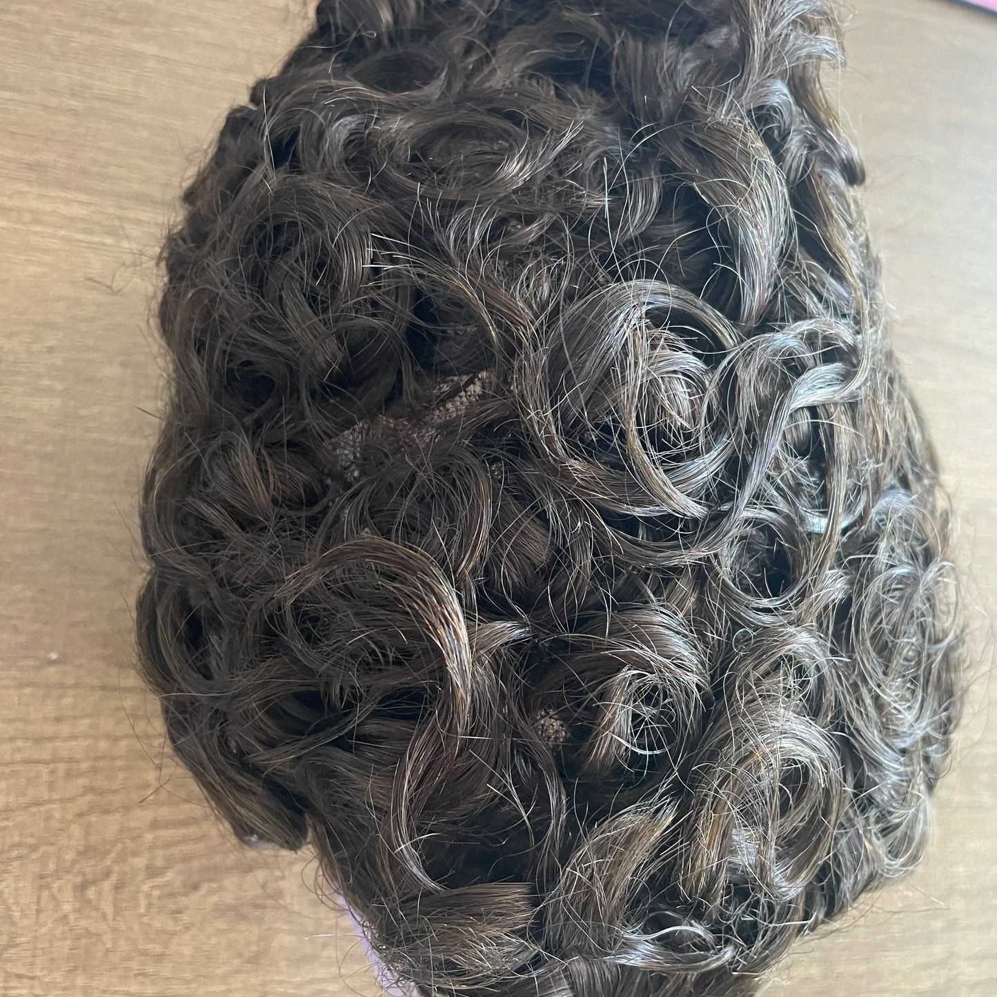 Natural Frontline Afro 18mm/15mm Curly Men Toupee Undetectable PU System European Human Hair Prosthesis Super Durable Fine Mono