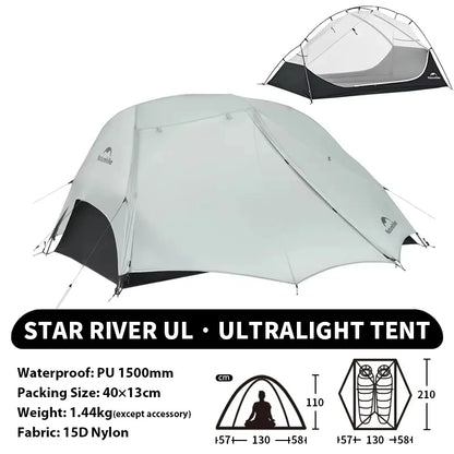Naturehike Star River UL Camping Tent 2 People Tent 15D Nylon Ultralight Hiking Double Layer Backpacking Travel Tent 3 Seasons