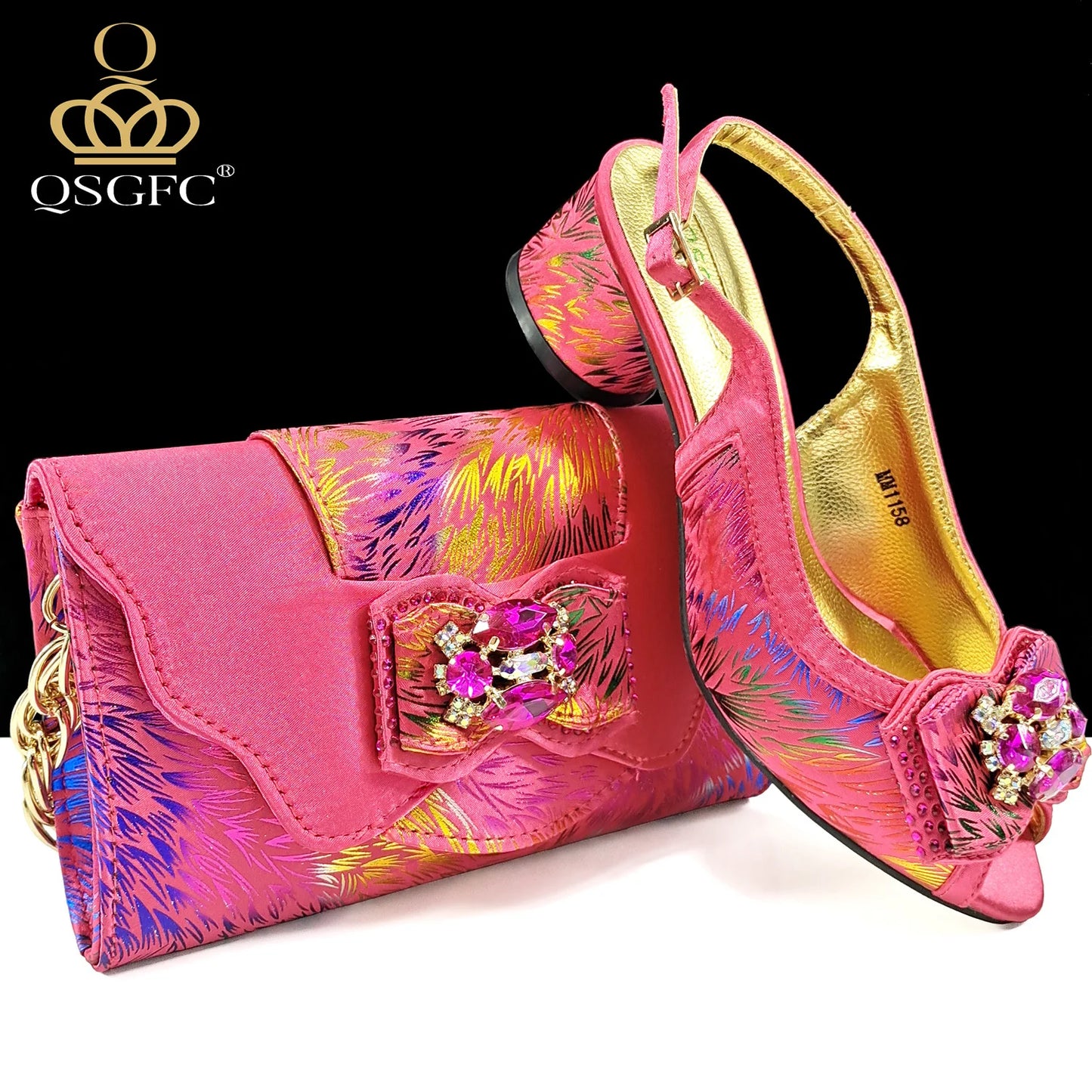 QSGFC New Design Nigerian Style Women Heels Shoes And Elegant Bag Set Color Matching Handbag Wedding Party Women Shoes