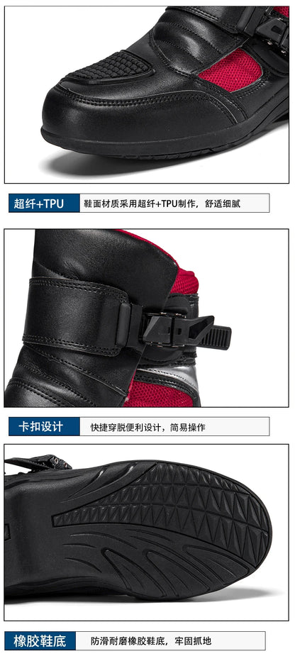 Man Motorcycle Boots New Breathable Anti-fall Rider Road Racing Motorcycle Shoes Microfiber Leather Men's Motos Protection Boot