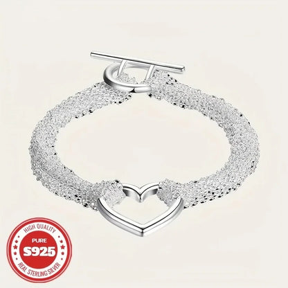 Stylish 925 Sterling Silver Exquisite Heart-Shaped Bracelet for Women and Men, Luxury Gift for Parties and Engagements