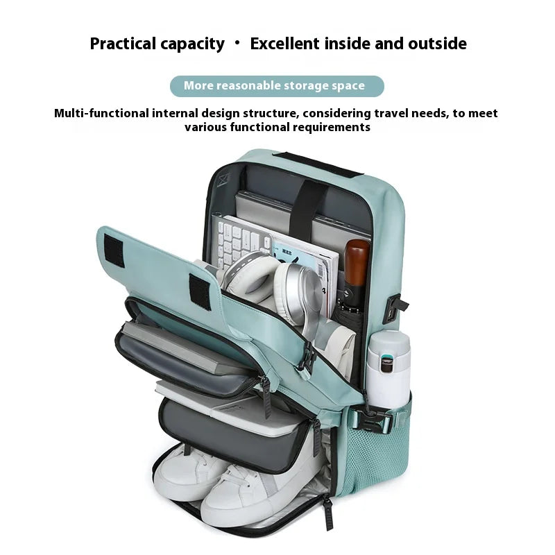 Large Travel Backpack Boardable Backpack USB Charging Waterproof Outdoor Travel Backpack Independent Shoe Compartment