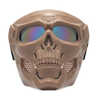 Skull Horror Off-Road Motorcycle Helmet Mask Tactical Riding Goggles Sports Harley Face Shield Black/Red- Unisex