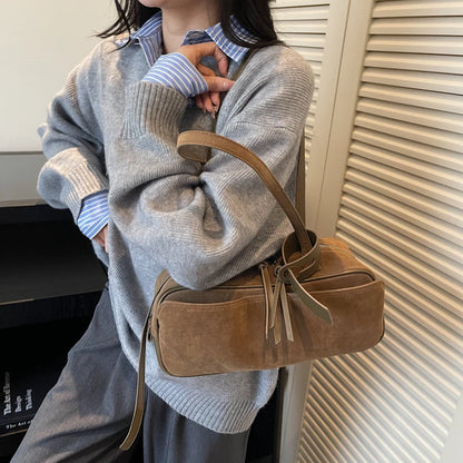 MOODS 2025 Autumn Latest Commute Shoulder Bags For Women PU Suede Pure Color Large Capacity Boston Bag Luxury Designer Handbags
