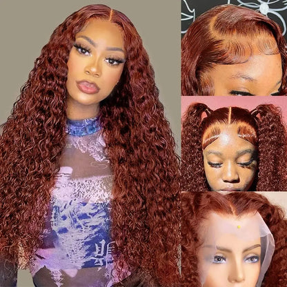 Reddish Brown Deep Curly Lace Frontal Wigs 13x4 13x6 Lace Frontal Human Hair Wigs Deep Wave Fall Colored Human Hair Lace Wigs