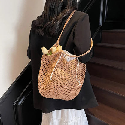 Chic Simple Lady Large Capacity Shoulder Bags Shopping Beach Bag for Women Casual Straw Woven Tote Bag Female Handbag Purses